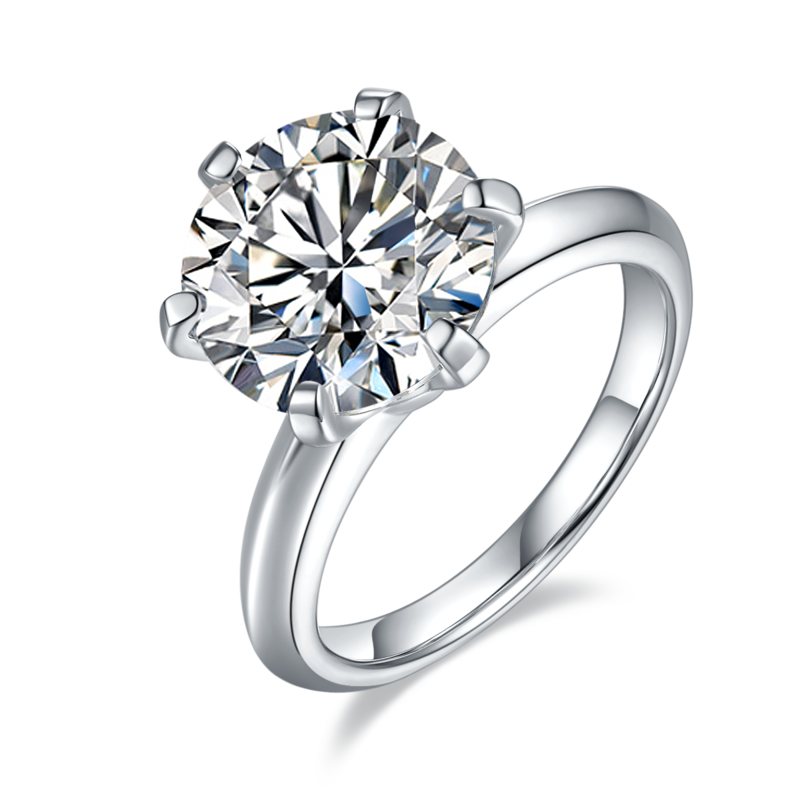 光臂T家六爪S925银镀白金MoissaniteWomen's Ring5.0ctD级